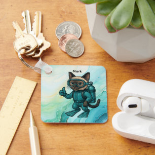 Scuba Cat is diving Underwater Keychain