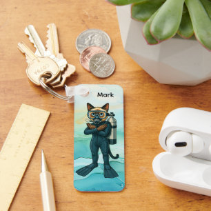 Scuba Cat is diving Underwater Keychain