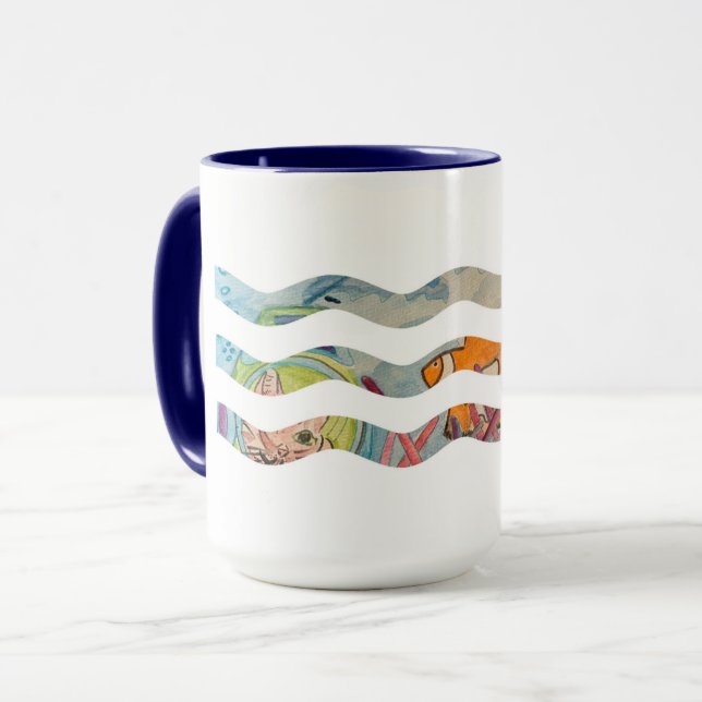 Scuba Cat Waves Mug (Front Left)
