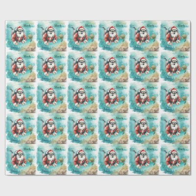 Scuba Christmas Santa Claus diving with turtle Wrapping Paper
