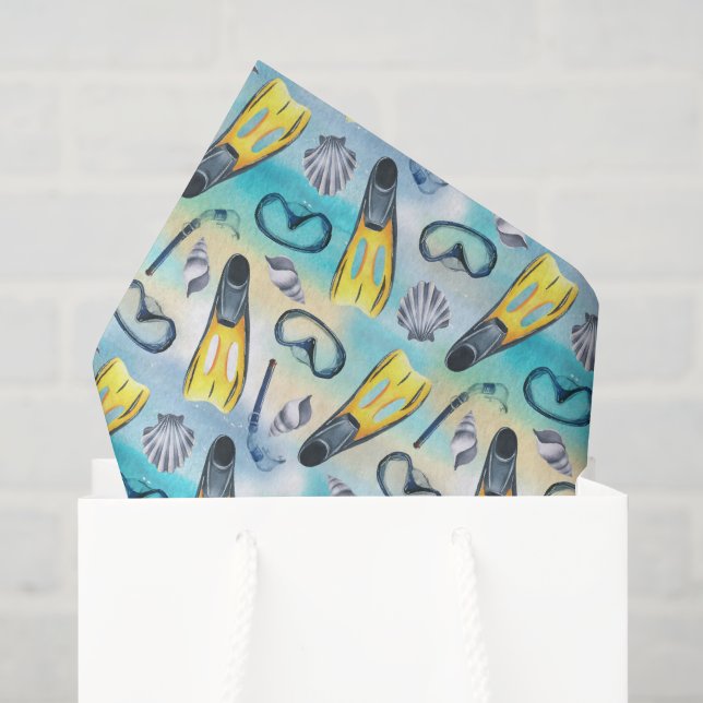 Scuba Decoupage Paper, Snorkeling  Tissue Paper (Gift Bag)