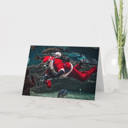 Scuba Dive Santa Claus Feeds Fish Mele Kalikimaka Holiday Card