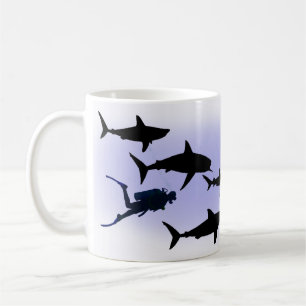 SCUBA diver and sharks Coffee Mug