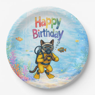 Scuba Diver Cat Birthday themed underwater Paper Plates