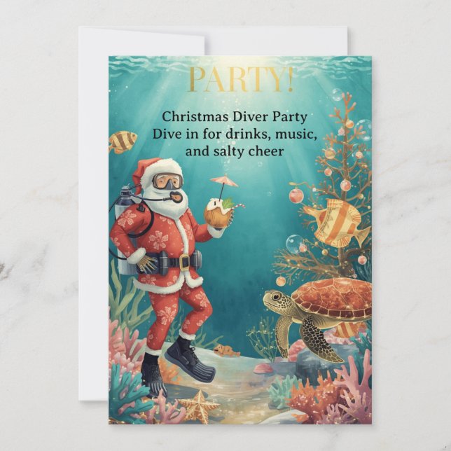 Scuba DIVER  Christmas Diver Party Invitation (Front)