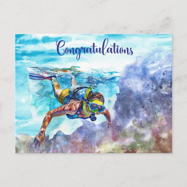 Scuba Diver Congratulations  diving under the sea Postcard (Front)