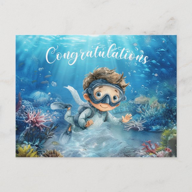 Scuba Diver Congratulations  diving under the sea Postcard (Front)