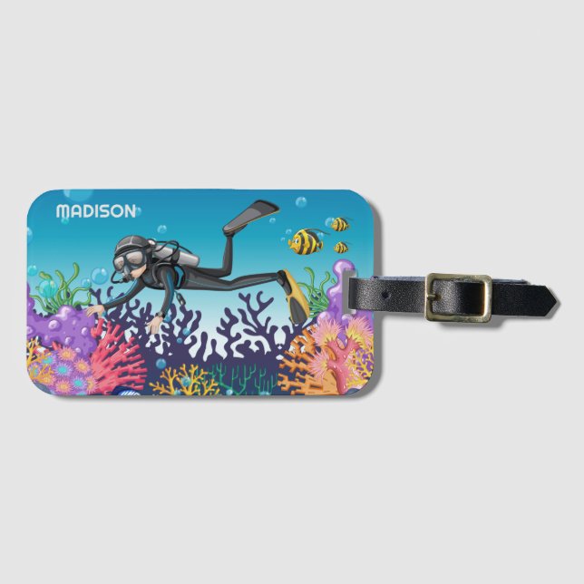 Scuba Diver custom name Luggage Tag (Front Horizontal)