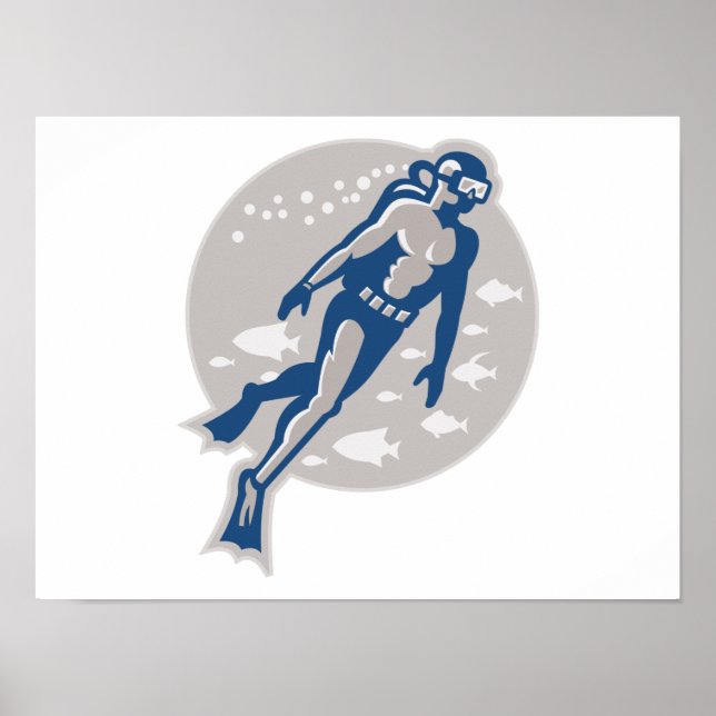 Scuba Diver Diving Retro Poster (Front)