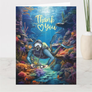 Scuba Diver  diving under the sea Thank You Card