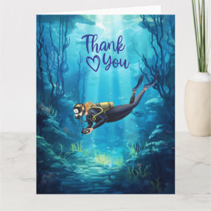 Scuba Diver diving under the sea Thank You Card