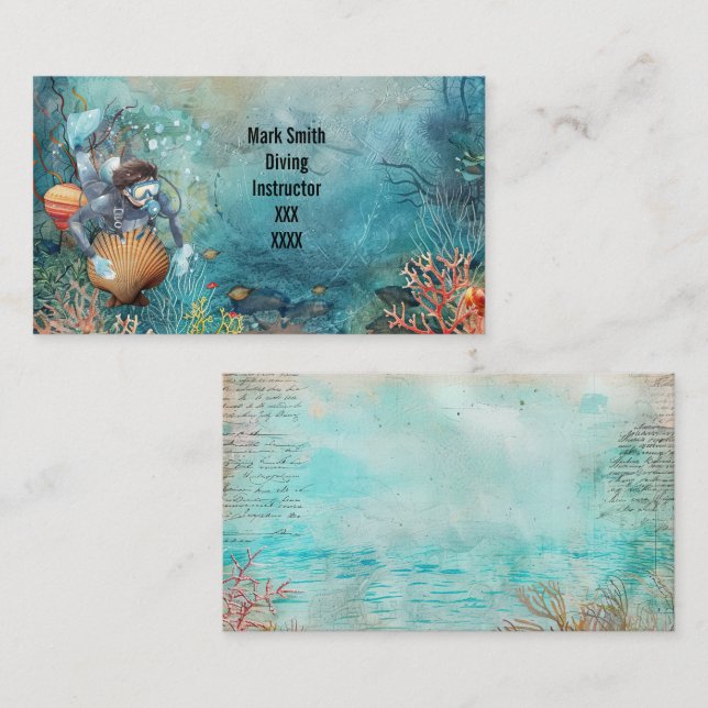 Scuba Diver Diving underwater  Business Card (Front/Back)