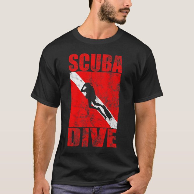 Scuba Diver Down Flag Distressed Red Ocean Dive  T-Shirt (Front)