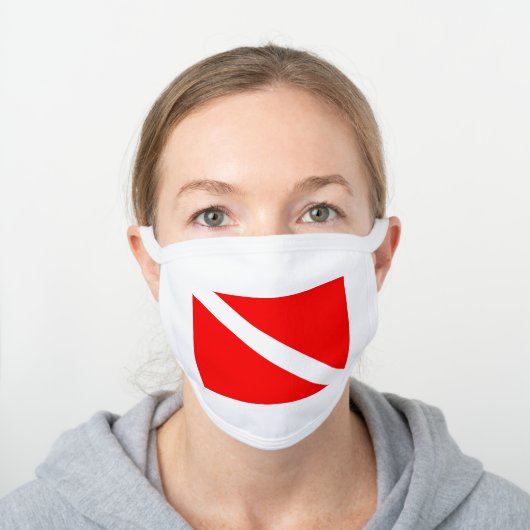 Scuba Diver Down Flag White Cotton Face Mask (Worn)