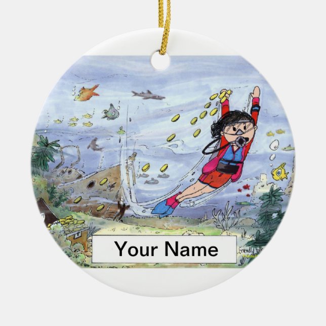 Scuba Diver - Female Ceramic Ornament (Front)