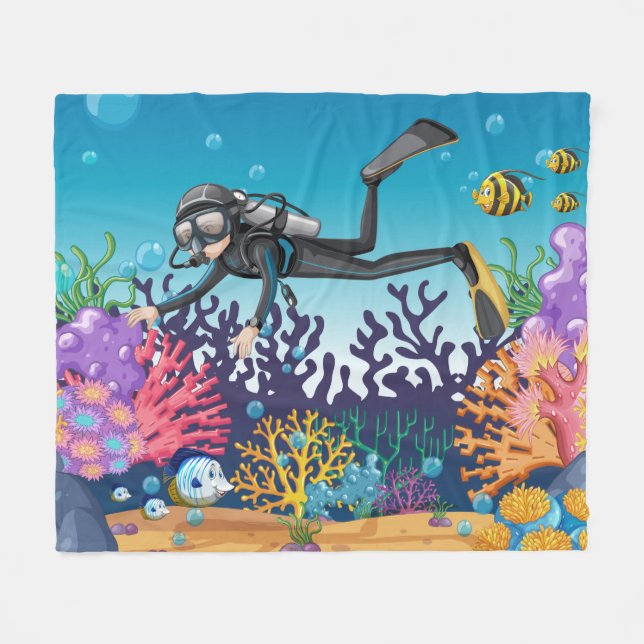 Scuba Diver fleece blankets (Front (Horizontal))