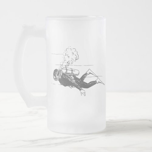 Scuba Diver Frosted Glass Beer Mug