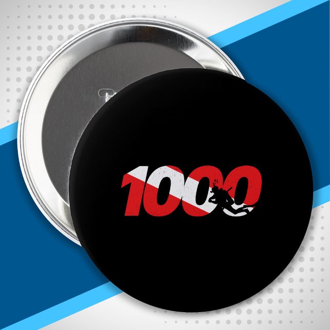 Scuba Diver Gift - 1000th Dive - Diver Down Diving Button (Creator Uploaded)