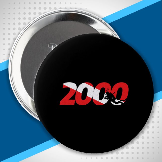 Scuba Diver Gift - 2000th Dive - Diver Down Diving Button (Creator Uploaded)