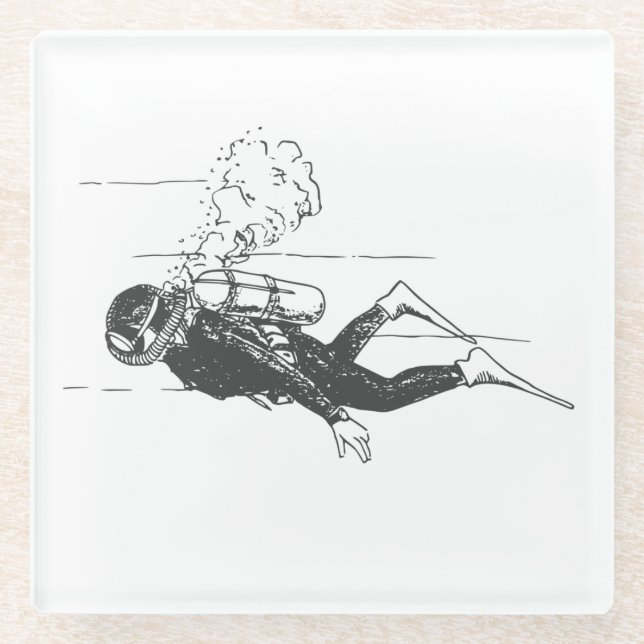 Scuba Diver Glass Coaster (Front)