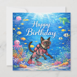 Scuba diver Happy Birthday underwater Holiday Card