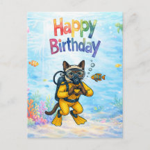 Scuba diver Happy Birthday underwater