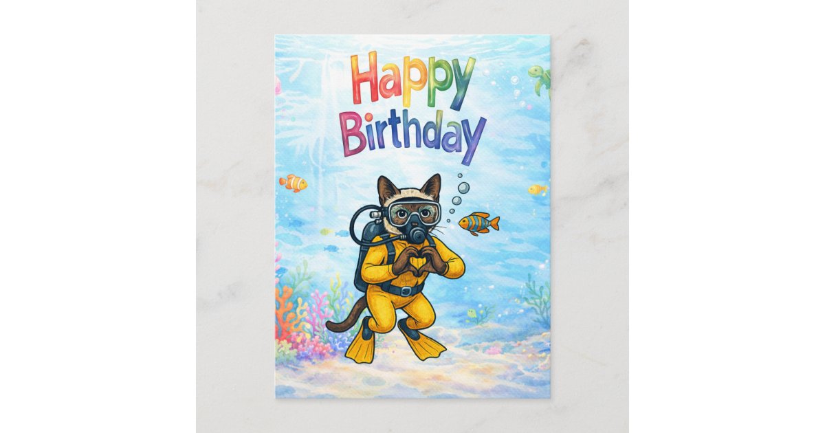 Scuba diver Happy Birthday underwater Postcard | Zazzle