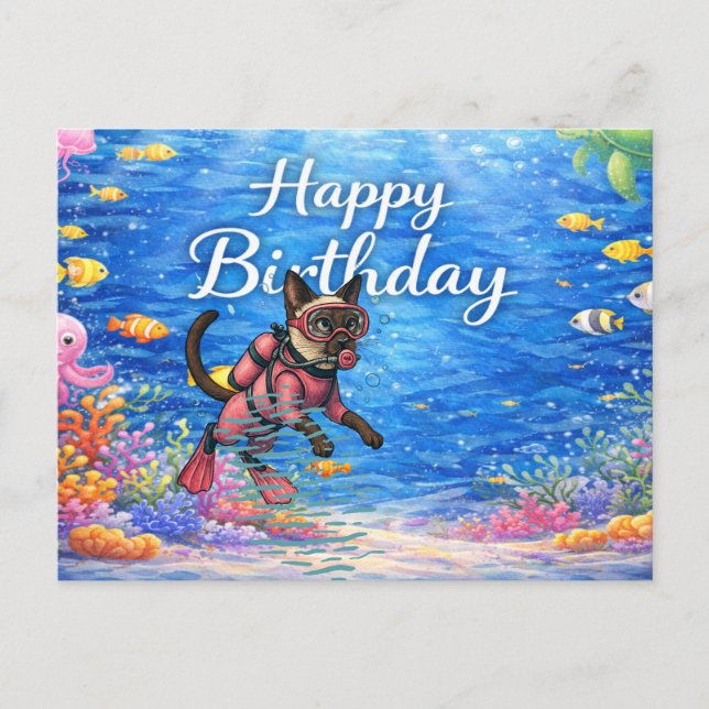 Scuba diver Happy Birthday underwater Postcard (Front)