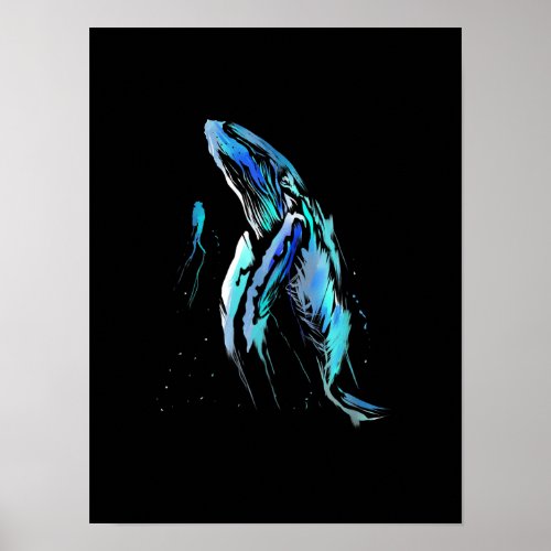 Scuba Diver Humpback Whale Swimming Diving Gift Poster