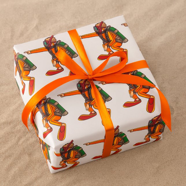 Scuba Diver in Orange Wetsuit Pointing Wrapping Paper (Creator Uploaded)