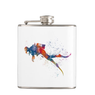 scuba diver in watercolor flask