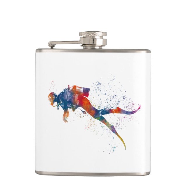 scuba diver in watercolor flask (Front)