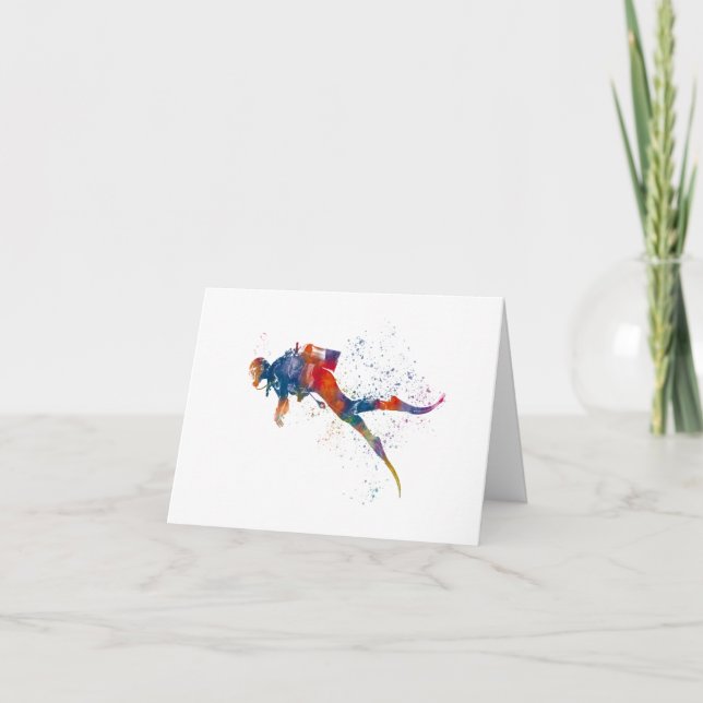 scuba diver in watercolor thank you card (Front)