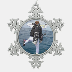 Scuba Diver Jump Snowflake Pewter Christmas Ornament