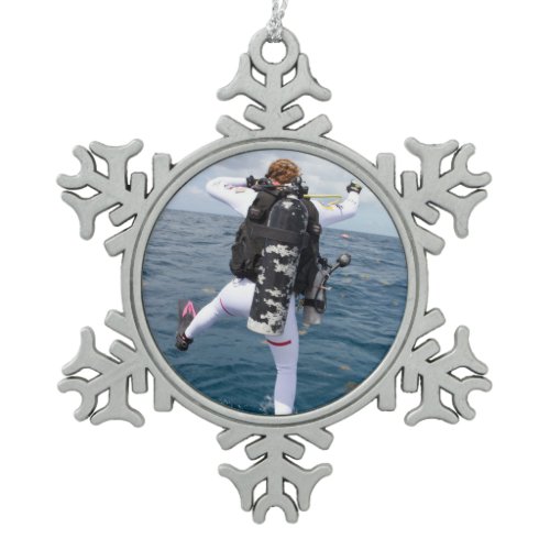 Scuba Diver Jump Snowflake Pewter Christmas Ornament