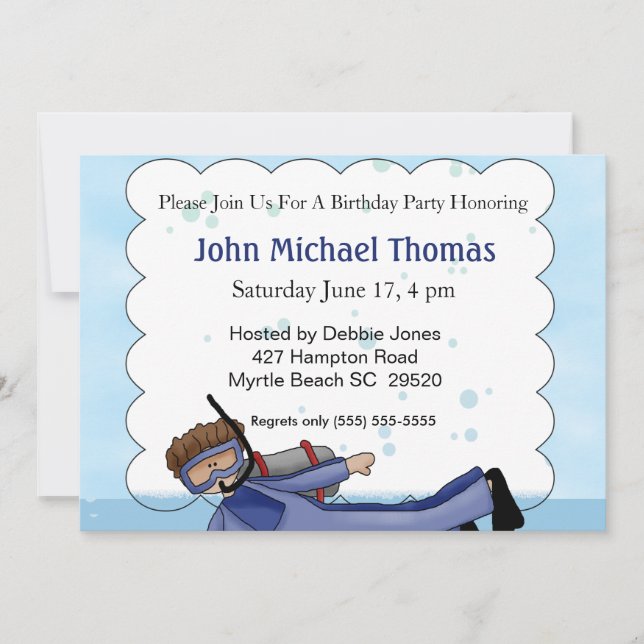 Scuba Diver  Kids Birthday Invitation (Front)