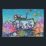 Scuba Diver kitchen towel<br><div class="desc">Original image by freepik.com (used with license), modified by me. See my store for more items with this image.</div>