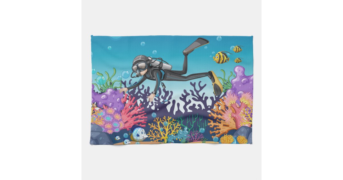 Scuba Diver kitchen towel Zazzle