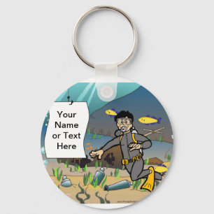 Scuba Diver - Male Cartoon by PrintedPerfection Keychain