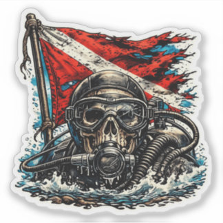 Scuba Diver Pirate with Flag Sticker