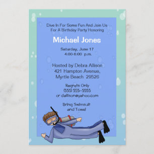 Scuba Diver Pool Party Birthday Invitation