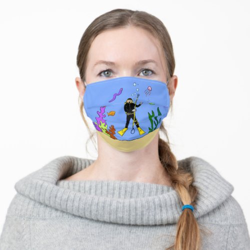 Scuba diver sea life cartoon adult cloth face mask