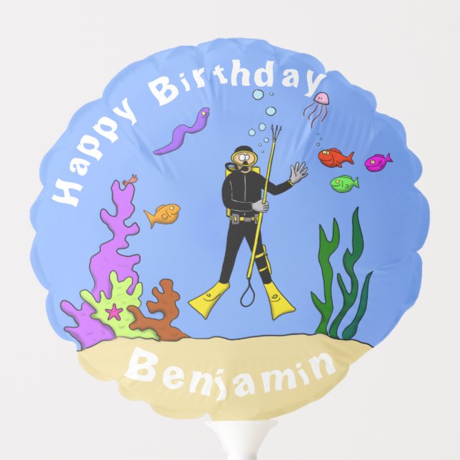 Scuba diver sea life cartoon balloon (Front)