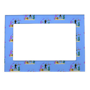 Scuba diver sea life cartoon magnetic frame