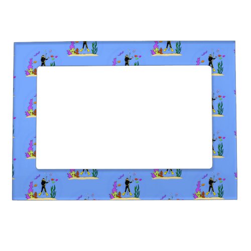 Scuba diver sea life cartoon magnetic frame