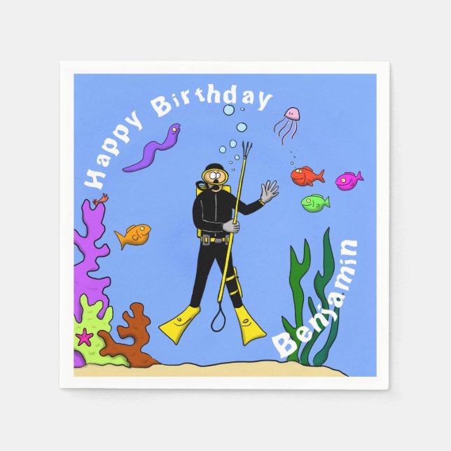 Scuba diver sea life cartoon napkins (Front)
