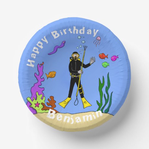 Scuba diver sea life cartoon paper bowls