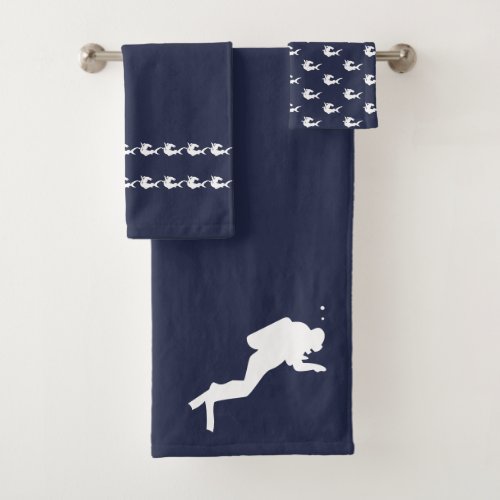 Scuba diver shark Bathroom Ocean Blue towel set
