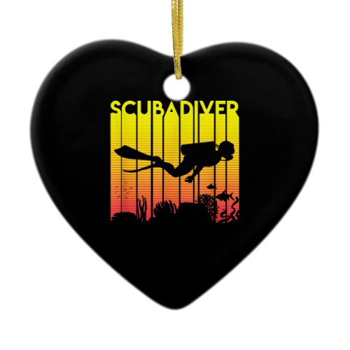 Scuba Diver Silhouette Diving Swimming Ceramic Ornament