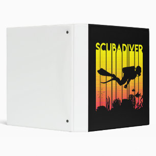 Scuba Diver Silhouette Diving Swimming Sea Diver 3 Ring Binder